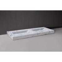 Wastafel Forzalaqua Bellezza Doppio Carrara Gepolijst 140,5x51,5x9 cm Met 2 Kraangaten - thumbnail