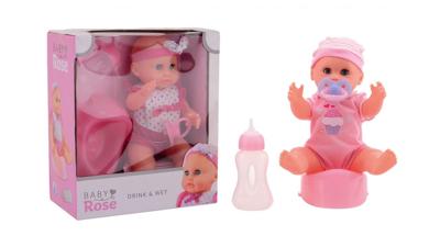 Johntoy Baby rose drinken plaspop, 25cm