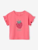 Babyshirt met ruches aan de mouwen en fruitmotief snoepjesroze - thumbnail