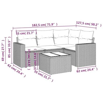 5-delige Loungeset met kussens poly rattan beige