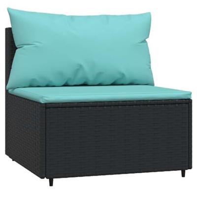 Tuinmiddenbanken met kussens 2 st poly rattan zwart - thumbnail