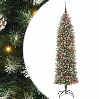 VidaXL Kunstmatige slanke kerstboom met 300 led groen en wit 180 cm - thumbnail
