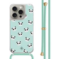 iPhone 15 Pro hoesje met mint koord - Panda print - thumbnail