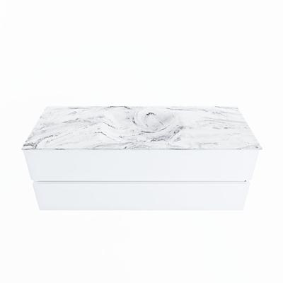 MONDIAZ VICA-DLUX 130cm badmeubel onderkast Talc 2 lades. Inbouw wastafel CLOUD midden zonder kraangat, kleur Glace.