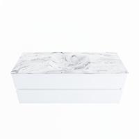 MONDIAZ VICA-DLUX 130cm badmeubel onderkast Talc 2 lades. Inbouw wastafel CLOUD midden zonder kraangat, kleur Glace. - thumbnail