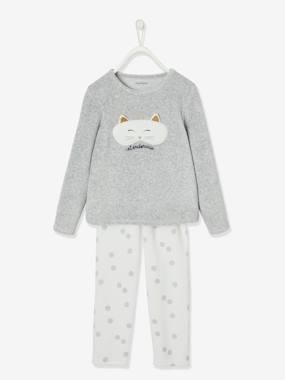 Fluwelen pyjama "kattenmasker" meisje grijs Fluwelen pyjama "kattenmasker" meisje grijs