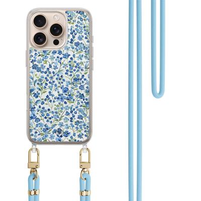 iPhone 16 Pro Max hoesje met blauw koord - Vintage blue floral