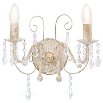 VidaXL Wandlamp met kralen 2xe14 antiekwit VidaXL Wandlamp met kralen 2xe14 antiekwit