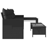 Tuinbank met tafel en kussens L-vormig poly rattan zwart - thumbnail