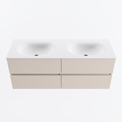 MONDIAZ VICA 130cm badmeubel onderkast Linen 4 lades. Wastafel MOON dubbel 2 kraangaten, kleur Talc.