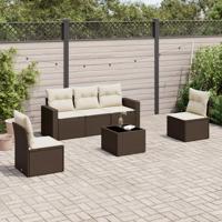 6-delige Loungeset met kussens poly rattan bruin - thumbnail