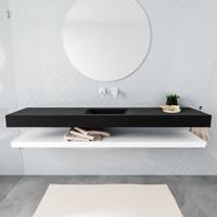 Aqua Splash Badkamermeubel AQS Ibiza 200 cm met Mat Wit Planchet Solid Surface Wastafel Mat Zwart - Badmeubel Ibiza 200 cm Mat Wit Planchet Solid - thumbnail
