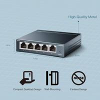 TP-Link TL-SG105S, 5 Port Gigabit Ethernet Network Switch, Ethernet Splitter, Hub, Desktop and Wall-Mounting, Sturdy Metal, Fanless, Plug and Play, Energy-Saving - thumbnail