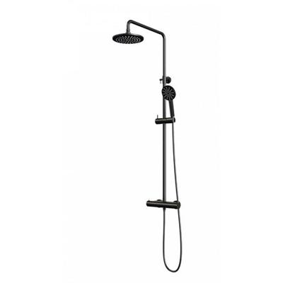 Opbouw thermostatische regendouche SET 02 - 20 cm douchekop - 3-standen handdouche - doucheslang mat zwart