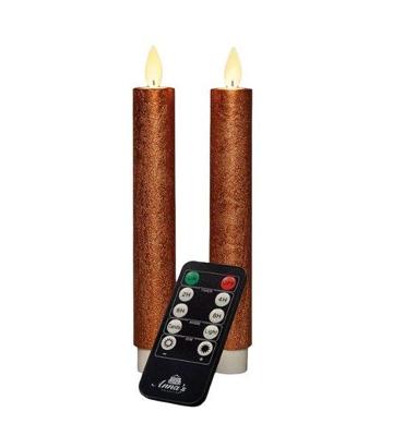 Anna&apos;s Collection LED dinerkaars flame effect rustiek 18 cm koper 2 stuks