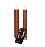 Anna&apos;s Collection LED dinerkaars flame effect rustiek 18 cm koper 2 stuks - thumbnail