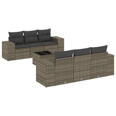 7-delige Loungeset met kussens poly rattan grijs