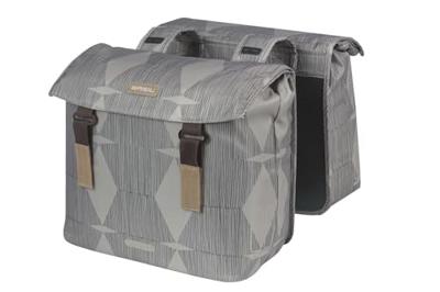 Basil elegance dubbele fietstas, chateau taupe, gerecycled pet, universal bridge, 40-49l