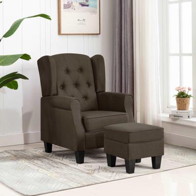 Fauteuil met voetenbankje stof bruin