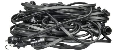 Prikkabel compleet met 100 fittingen E27 IP44 100 meter zwart professioneel gebruik