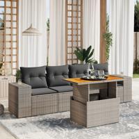 5-delige Loungeset met kussens poly rattan grijs - thumbnail