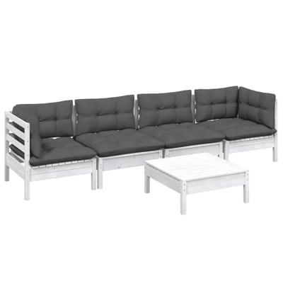 5-delige Loungeset met kussens massief grenenhout - thumbnail
