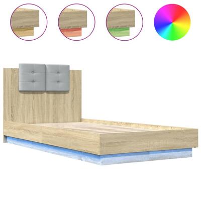 Bedframe met hoofdbord en LED sonoma eikenkleurig 75x190 cm - thumbnail