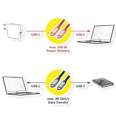 ROLINE Gold USB4 Gen3x2 kabel, C-C, ST/ST, 40 Gbit/s, 100W, zwart/goud, 2 m