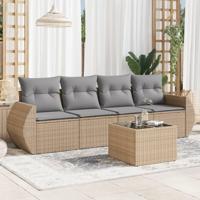 5-delige Loungeset met kussens poly rattan beige - thumbnail