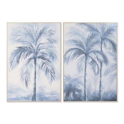 Canvas Home ESPRIT Blauw Wit Palmen Tropisch 82,5 x 3,5 x 122,5 cm (2 Stuks)