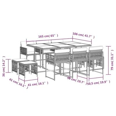 11-delige Tuinset met kussens poly rattan zwart