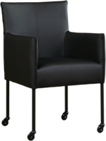 Zwarte leren moderne kuipstoel More - poot rond zwart met wiel - Hermes Leer Nero (zwart leer) - thumbnail