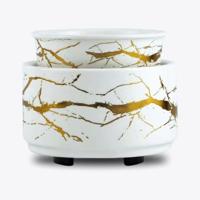 Elektrische kaars verwarmer keramiek marmer wit - thumbnail