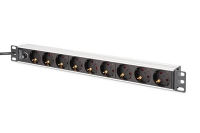 Digitus DN-95437 19 inch 19inch-patchkast Geaarde contactdoos Incl. 2 metalen houders, Overstroombeveiliging Zilver, Zwart