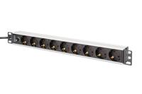 Digitus DN-95437 19 inch 19inch-patchkast Geaarde contactdoos Incl. 2 metalen houders, Overstroombeveiliging Zilver, Zwart - thumbnail