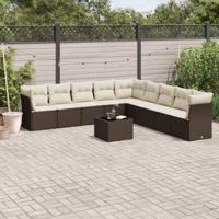 10-delige Loungeset met kussens poly rattan bruin - thumbnail
