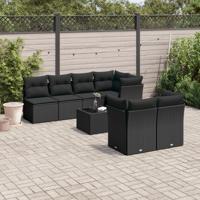 8-delige Loungeset met kussens poly rattan zwart - thumbnail