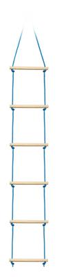 Slackers Ninja Touwlader 2,5 meter lang, 6 houten sporten,250 x 38cm,blank hout/blauw