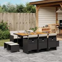 11-delige Tuinset met kussens poly rattan zwart - thumbnail