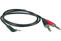 Klotz AY5A0200 Y-kabel 3.5mm 3p haaks - 2x 6.35mm 2p recht 2m - thumbnail