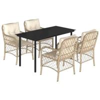 5-delige Tuinset met kussens poly rattan beige - thumbnail