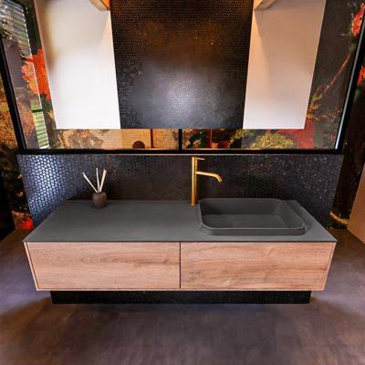 Badkamermeubelset Mondiaz Erin 150 cm met 2 Lades met RIDGE Wastafel Rechts Dark grey met 1 kraangat Greeploos Mat Washed Oak Badkamermeubelset Mondiaz Erin 150 cm met 2 Lades met RIDGE Wastafel Rechts Dark grey met 1 kraangat Greeploos Mat Washed Oak