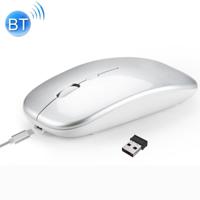 HXSJ M90 2.4 GHz ultradunne Mute oplaadbare dual-mode draadloze Bluetooth Notebook PC Mouse (zilver) - thumbnail