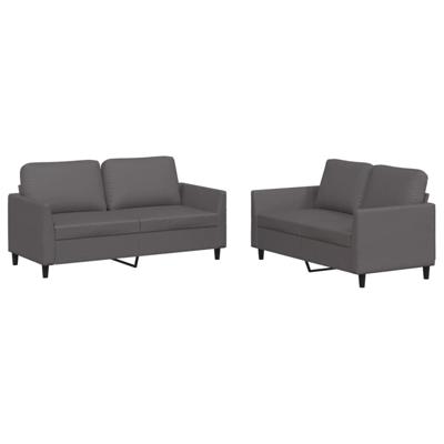 2-delige Loungeset met kussens kunstleer grijs - thumbnail