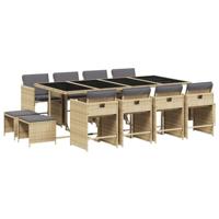 13-delige Tuinset met kussens poly rattan gemengd beige - thumbnail