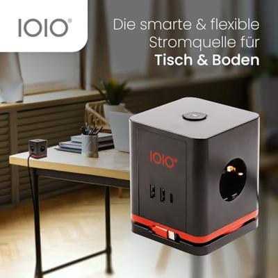 IOIO contactdoos SW1000, 3 stopcontacten en 3 USB-poorten, kubus, zwart