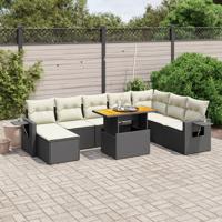 9-delige Loungeset met kussens poly rattan acacia zwart - thumbnail