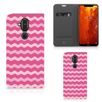 Nokia 8.1 Hoesje met Magneet Waves Pink - thumbnail