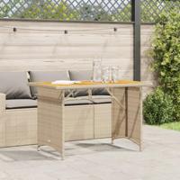 Tuintafel met houten blad 110x68x70 cm poly rattan beige - thumbnail