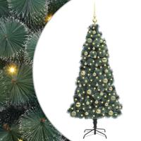 VidaXL Kunstkerstboom met verlichting en balset groen 150 cm pet - thumbnail